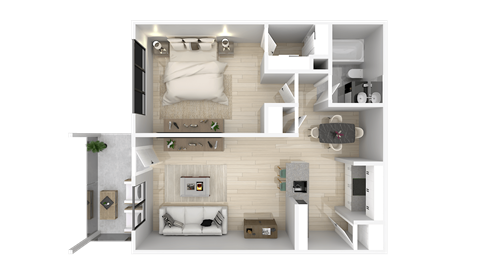 Floor plan for 1 bed, 1 bath, 623 sqft